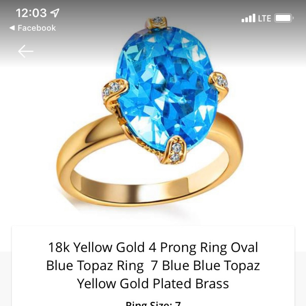 18k yellow gold ring 4 prong oval blue topaz size 7